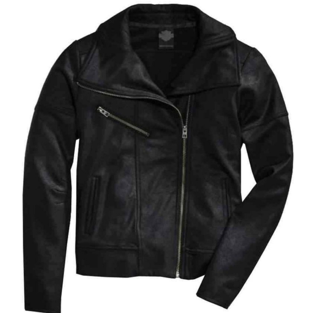 Harley-Davidson Women's Asymmetric Coated Ponte Biker Jacket, 97580-16VW. MEDIUM